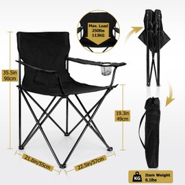 Leonyo Folding Camping Chair, Portable Lawn Chair for Adults with Cup Holders, Outdoor Camping Chair with Carrying Bag for Outside Beach, Hiking, Sports, Black