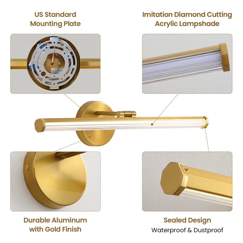 KAISITE Bathroom Light Fixture Over Mirror - Gold Vanity Light