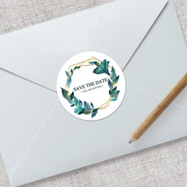 Lovely Watercolor Background with Frame of Leaves Wedding Stickers Save The Date Labels You Are Invited Note Sticker120pcs/set