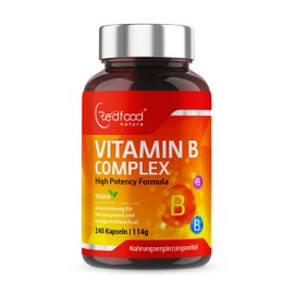 Redfood® Vitamin B Complex High Dose - With 500 µg Vitamin B12 per Daily Dose - 240 Capsules (24 Months)