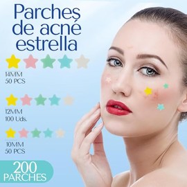 200 SimplePatch Parches Estrella Star Anti Acne Elimina Espinillas, Granos, Puntos Negros, Parches Removedores, Colores y Formas, Paquete Cuidado Faci