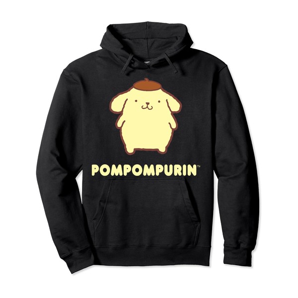 SANRIO Pompompurin Character Front and Back Pullover Hoodie, Black, Small