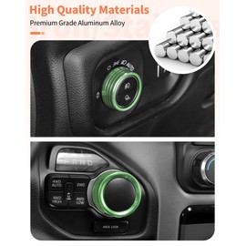 Summleaf Gear Shift & Front Headlight Switch Knob Cover Kit Fit for Dodge RAM 2018 2019 2020 2021 2022 2023 2024 2025 Adjust Control Switch Button Cover Ring Trim Interior Accessories 2PCS(Green)