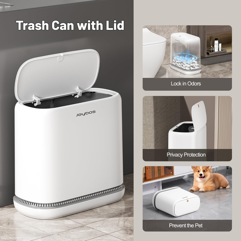 MOPALL Bathroom Trash Can, Vacuum Adsorption 3.3 Gallon Slim Garbage