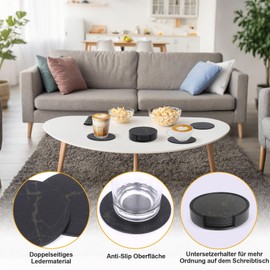 Figarge Marble Style Coasters Round Coasters Coasters for Drinks Reusable Coasters with Holder Black Coasters Suitable for Children of Cups (Black Gold)