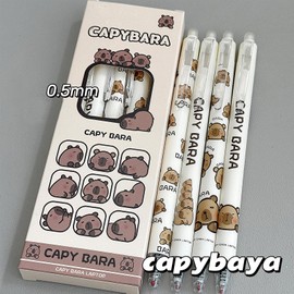 4 Pcs Cute Erasable Retractable Pens Capybara Erasable Gel Ink Pens Cartoon Pens 0.5mm Fine Point Blue Ink Pen Cartoon Writing Pen for Women Girls Boys Office School Supplies (Blue Ink-Capybara)