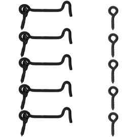 Litoexpe 5pcs Black Carbon Steel Barn Door Latch Hook, 2.5 Inch J-shape Hook and Eye Latch for Wooden Door and Window, Rust Resistant, Wall Mount, 3 lbs Max Weight Capacity
