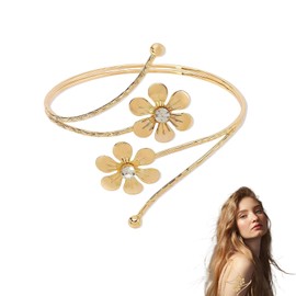 Gold Arm Cuff Upper Arm Bracelet Upper Arms, Arms Cuff Gold Jewellery for Women, Adjustable Bangles with Floral for Girls Women Boho Jewelry Golden Armreif Suitable for Daily Wedding Wear