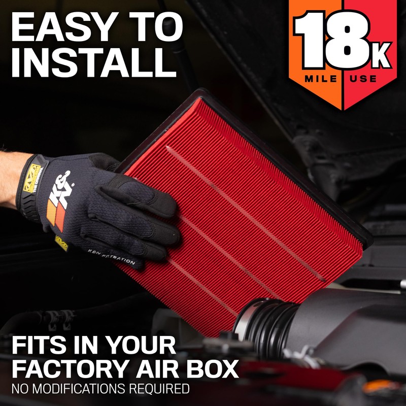 K&N Engine Air Filter: Long Life 18,000 Mile Replacement Air
