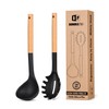 Silicone Pasta Fork and Ladle Spoon Set with Wooden Handle,