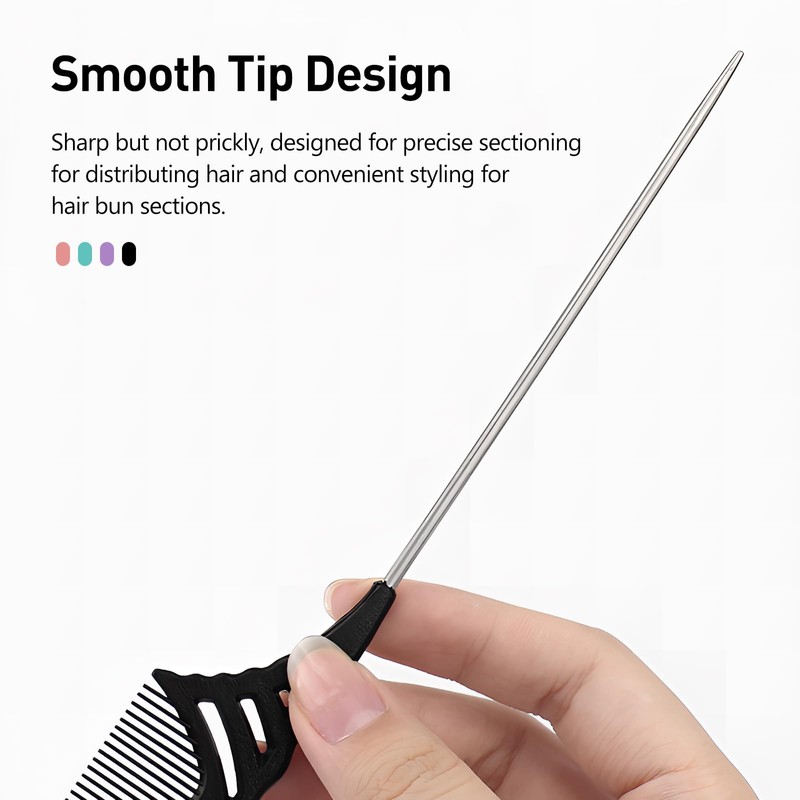 4 Pcs Rat Tail Comb Set: Metal Needle Stem for