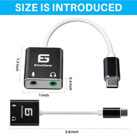 ElloGear USB Type C Audio Adapter with 2 3.5mm Input and Output Jacks, Add an External Stereo Sound Card to PC, Mac with Speaker and Microphone Jack