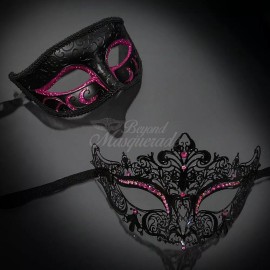 Couple's Masquerade Masks | His and Her's Masquerade Masks Black/Pink