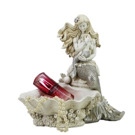 YHHRESINHOME 10-inch Rustic White Jewelry Tray Mermaid Shell Dish, Vintage Small Figurine Ring Holder, Collectible Personal Ornament Plate for Necklaces, Earrings, Trinket - Mermaid Shape Organizer