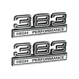 383 6.2L High Performance Engine Emblems in Chrome & Black - 4" Long Pair