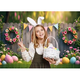 CYLYH 7x5ft Easter Backdrop Easter Rabbit Colorful Eggs Wooden Wall Grass Photography Background for Kids Newborn Portrait Photo Booth Props