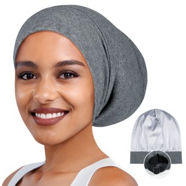 Zenssia Satin Bonnet for Sleeping, Stretchy Satin Sleep Bonnet for Women, Hair Care and Protection, Perfect for All Hair Textures, Dark Grey