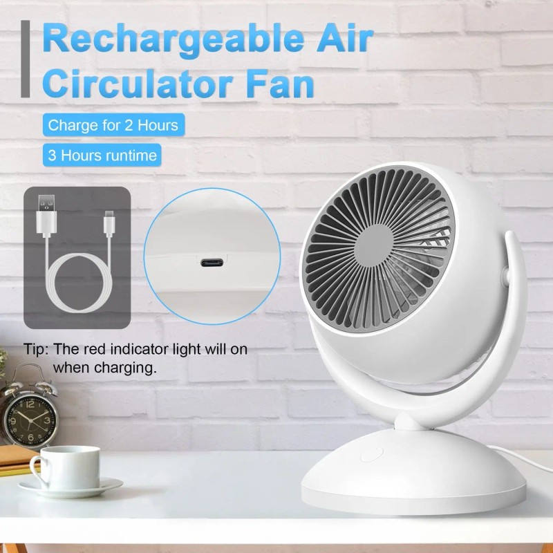 Portable Rechargeable Desk Fan 4-Speed Quiet 360 Degree Oscillating Air
