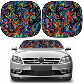 Moukeren 2 PCS Windshield Sun Shade for Car Foldable Window Covers for Car Accessories Reflect UV Sun Heat Protector for Universal Cars SUV Truck RV (Abstract, 31.75 x 28.75 Inch)