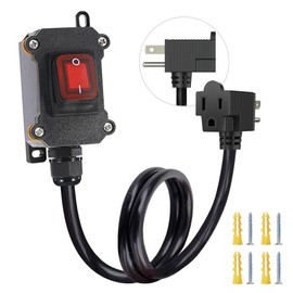 Inline Cord Switch with 3.3FT 14AWG Cable Piggyback Plug(3-Pronged), IP67 Waterproof Extension Cord with On/Off, AC/DC 20A-125V Inline Power Switch with Red LED Rocker Button