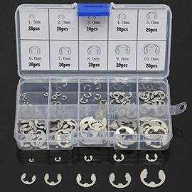 E-Clip SENRISE 200Pcs 10 Size 304 Stainless Steel E-Clip Retaining Snap Opening Ring Circlip Kit 1.5/2/3/4/5/6/7/8/9/10mm with Plastic Box