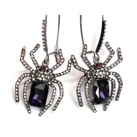 Betsey Johnson Rich Witch Spider Hematite Tone Purple Stone Drop Earrings