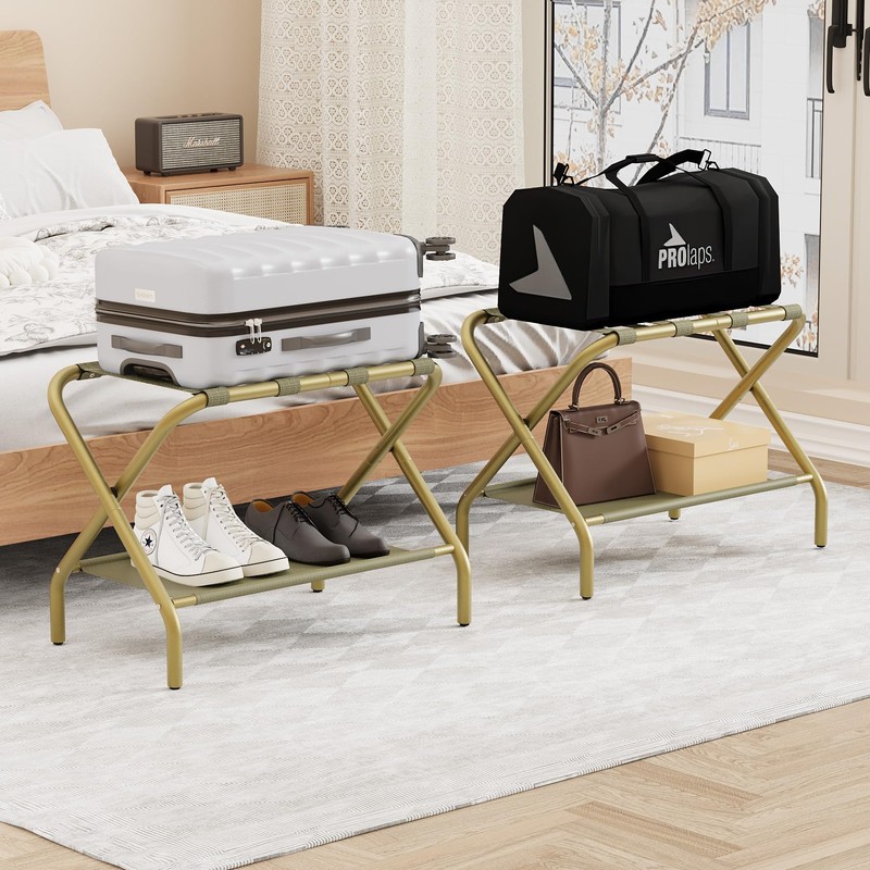 Smuxee Gold Luggage Rack Pack of 2, Foldable Suitcase Stand