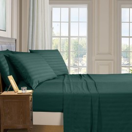 Elegant Comfort Luxury Soft Bed Sheets Dobby Stripe 1500 Premium Hotel Quality Microfiber Softness Wrinkle and Fade Resistant (4-Piece) Bedding Set, Twin XL, Stripe Forest Green