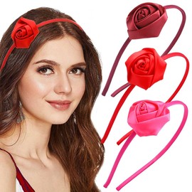 Bouory Rose Flower Headband Red Flower Hairband Floral Crown Head Bands for Women 3PCS