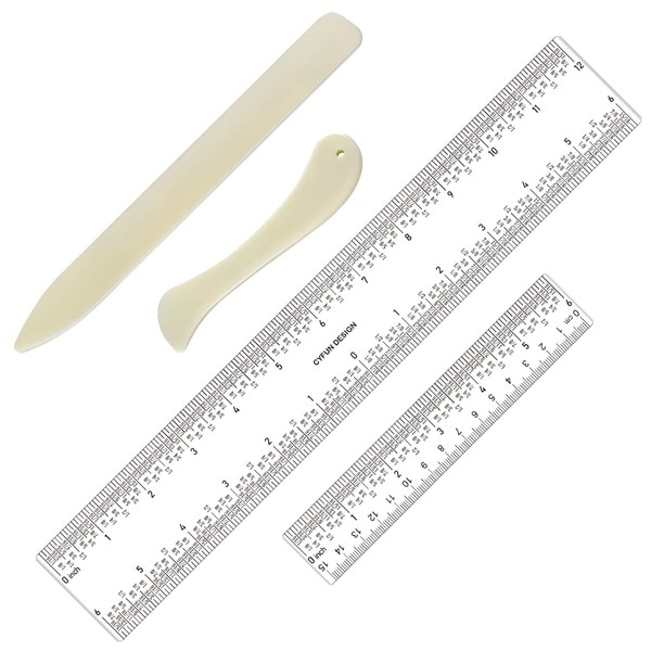 2 PCS 6"/12" Clear Acrylic Ruler Zero-Centering Ruler with Inches
