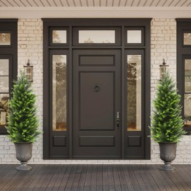 HMASYO HMASYO 3FT Artificial Cedar Topiary Trees for Outdoor, Set of 2 Potted Fake Cypress Tree Faux Evergreen Plants with UV Resistant Leaves for Home Porch Front Door Garden Decorations