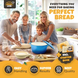 Dutch Oven for Bread Baking - incl. Sourdough Bread Baking Supplies like Banneton Bread Proofing Basket - 5QT Enameled Cast Iron Bread Oven with Lid Bread Banking Pan Pot Scoring Tool Lame