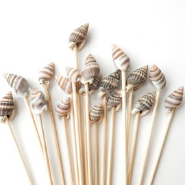 GSHLLO 100 Pcs Seashell Cocktail Picks Beach Party Food Sticks Tropical Conch Drink Toothpicks Holiday Appetizer Picks Summer Theme Cupcake Picks Luau Fruit Sticks Skewers Conch