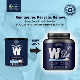 Biochem Whey Protein Isolate Powder - Vanilla Flavor, 20 Grams per Serving, Sourced from Grass Fed Cows, Non-GMO, Vegetarian, Supports Muscle Mass & Performance