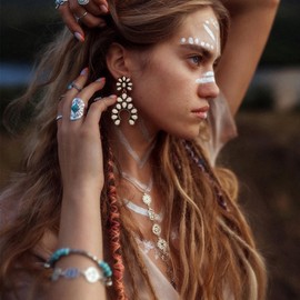 EVER FAITH Bohemian White Turquoise Earrings, Cowgirl Country Concho Dangling Vintage Dangle Earrings Western Statement Jewelry for Women