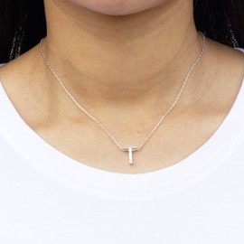 Philip Jones Initial Necklace Letter T Created with Zircondia® Crystals