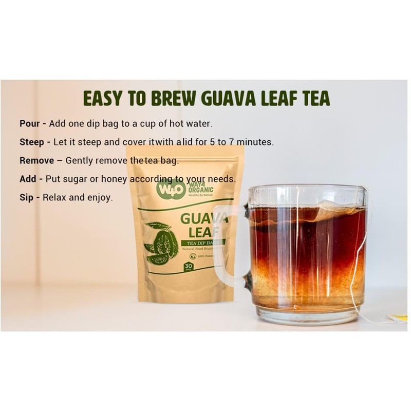 Guava Tea Bags, Dried Tender Leaves Tea, 30 Count, Pleasant