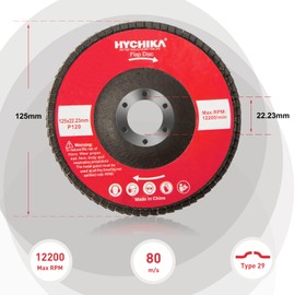 HYCHIKA Flap Grinder 125 mm Professional Straight Flap Sanding Discs Set of 10 125 x 22.23 mm in Professional Quality, Flap Discs, Max 12200 RPM for Stainless Steel, INOX, Steel, Grit P120