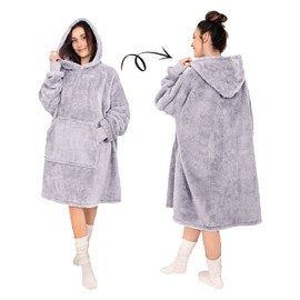 Gräfenstayn® Fluffy Sherpa Hoodie Blanket with Sleeves and Hood - Oeko-Tex Standard 100 - Wearable Cuddly Blanket for Dressing, Cuddly Jumper - Gifts for Women, Men S - XL, gray