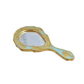 Handmade Italian Vintage Handheld Mirror, Hand Painted, Embossed Gold Paint, Hand Mirror with Handle for Vanity Makeup Victorian Style Decorative Desk, Crafted in Italy (Sky Blue)