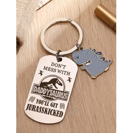 HAQUIL Don't Mess with Daddysaurus Keychain, Father's Day Gifts from Son Daughter, Father Keychain, Dad Birthday Gift, Keychain Gifts for Dad