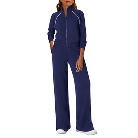 PRETTYGARDEN Womens 2 Piece Outfits Sweatsuits 2025 Fall Full Zip Sweatshirts Workout Pants Matching Lounge Sets Tracksuits (Navy Blue,Medium)