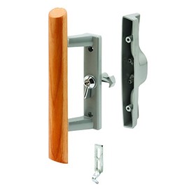 Prime-Line C 1018 3-15/16 In. Hole Center, Gray Diecast, Sliding Patio Door Handle with Wood Handle (Single Pack)