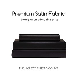 MR&HM Satin Bed Sheets, Twin Size Sheets Set, 3 Pcs Silky Bedding Set with 15 Inches Deep Pocket for Mattress (Twin, Black)