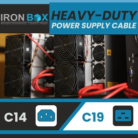 IronBox Electric - Heavy-Duty C14 to C19 Power Cord, 15A, 250V, 14/3 SJT - IEC60320 PC Cable for Computer Extensions, Monitor, PSU - C14 Male to C19 Female Connector Power Cable - (Black 6 Foot)