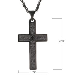 Cross Necklace with Lord’s Prayer, 316L Stainless Steel Faith Necklace, Silver Black Gold Available. (23", Black)