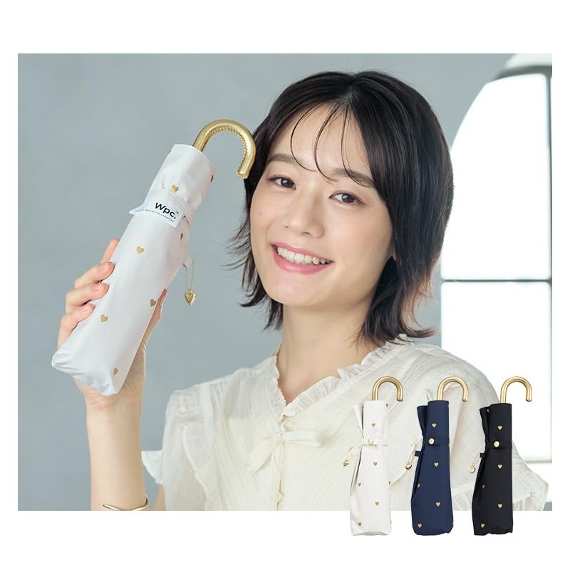 Wpc. 801-13046-102 Parasol Folding Umbrella, Light Shielding Gold Petite Heart
