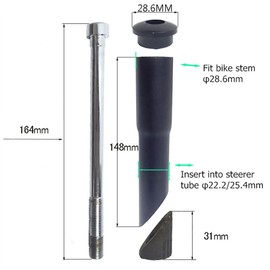 UPANBIKE Road Mountain Bike Bicycle Stem Riser Adapter 1 1/8" 25.4mm*150mm (Black,25.4mm)