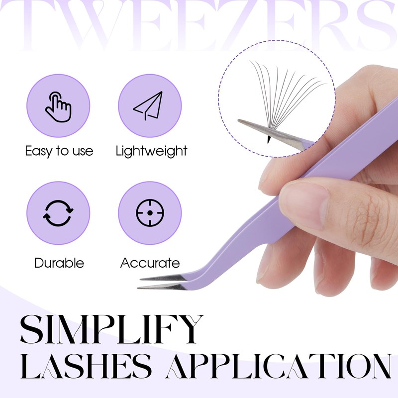 Professional Eyelash Tweezers - Stainless Steel Lash Applicator Tool for