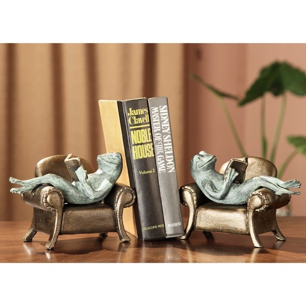 Frogs Reading on Sofa Book Ends (Set of 2)